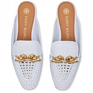 Tory Burch $348 Jessa Woven Backless Loafer Icy Blue Crisp 6